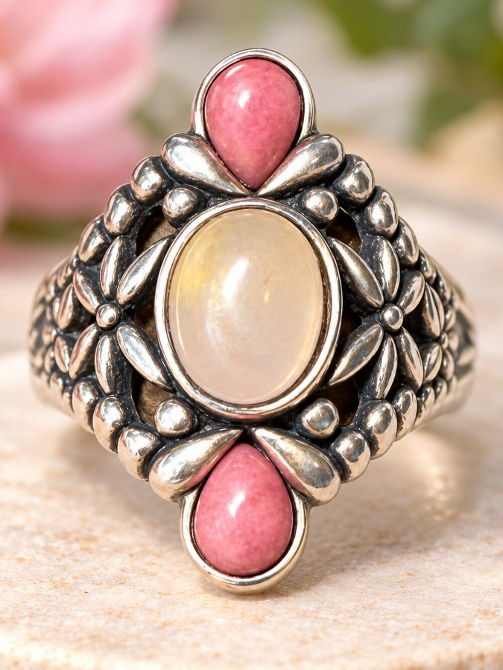 Carolyn Pollack Rhodochrosite & Mother Of Pearl ring